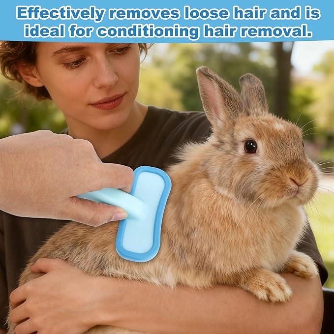 Rabbits Bunny Brush, 13.5x9cm/5.31x3.54in Durable Soft Silicone Rabbit Grooming Bunny Brush Practical Small Animal Massage Comb Suitable for Cats, Puppy Dogs, Kittens & Pets (Blue)