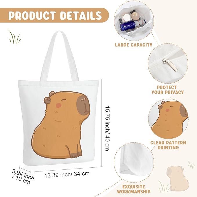 Sieral 2 Pcs Animal Lover Bag Graduation Gift for Women Travel Canvas Tote Portable Zipper Pouch Canvas Reusable Grocery Tote
