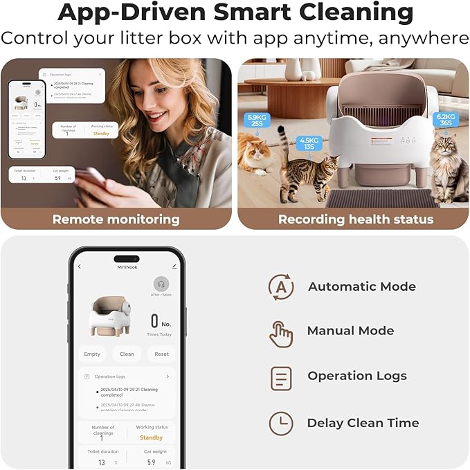 Automatic Self Cleaning Cat Litter Box: Scoop Free Litter Box with APP Control, Large Capacity for Multiple Cats, Odor Control, Ultra Quiet, Smart Safety Sensors
