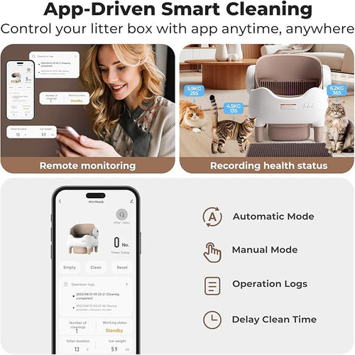 Automatic Self Cleaning Cat Litter Box: Scoop Free Litter Box with APP Control, Large Capacity for Multiple Cats, Odor Control, Ultra Quiet, Smart Safety Sensors