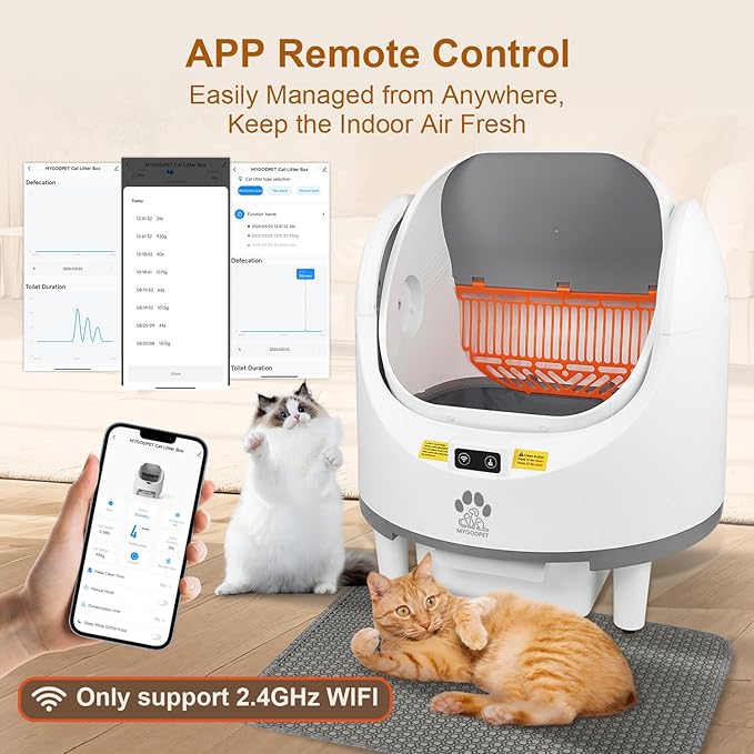 Self Cleaning Cat Litter Box, Open-Top Automatic Cat Litter Box for Multiple Cats, with Safety Protection, Smart App Control, Removable Washable Liner