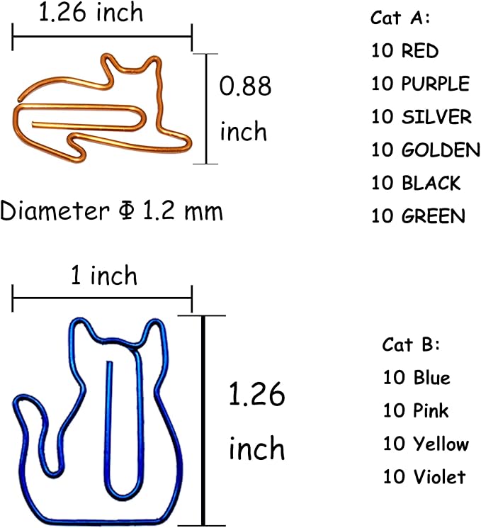 100 pcs Cat Paper Clips Cute Decorative Paperclips, Cat Lover Gifts for Women, Fun Office Supplies for Cat Lovers