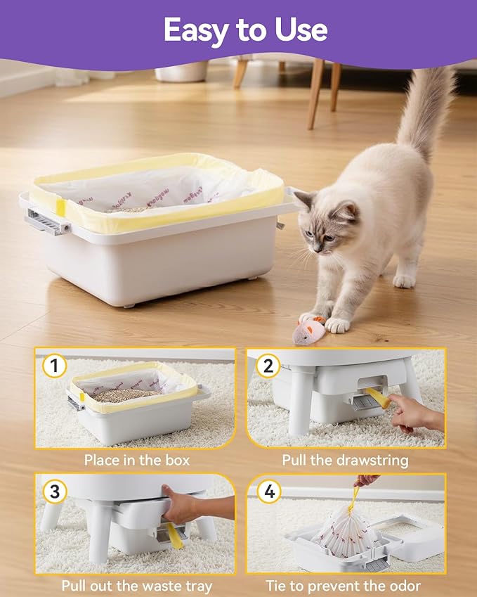 120 Count Automatic Cat Litter Box Liners Compatible with PetPivot AutoScooper 11 and Similar Open Top Self Cleaning Litter Box, Heavy Duty Cat Litter Bags Liners with Drawstring, 25.19" x 11.8"