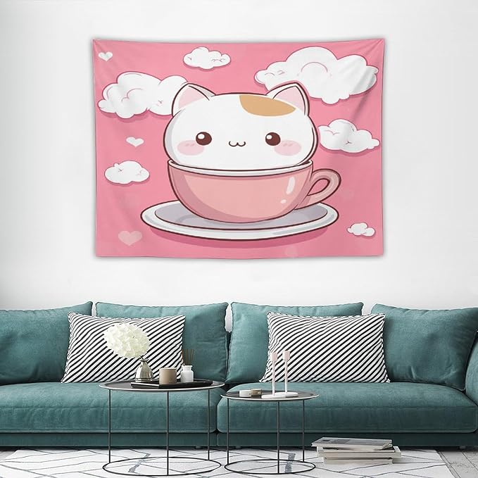 MaSiledy Kawaii Cat Tapestry Wall Hanging Cat Lover Gifts Aesthetic Bedroom Tapestries Landscape Tapestry Wall Art Home Decoration for Bedroom Living Room Dorm 30"x40" Gift for Christmas
