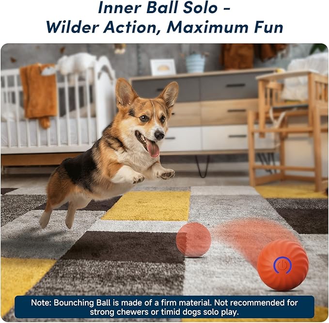 Unique Interactive Dog Toy with Ball-in-Ball Design, 4X Durable Rubber Outer Shell & Inner Smart Automatic Bouncing Ball to Keep Them Busy, Fetch&Puzzle&Chew Toys for Medium, Large High Energy Dogs