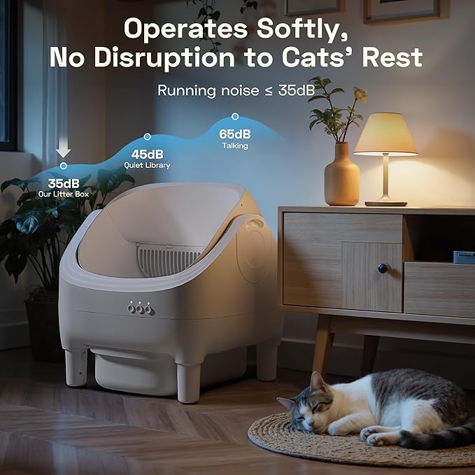 WARCAT Litter Box – Electric Automatic Self-Cleaning, Open-Top Design, Smart APP Control, 15L Large Waste Bin, Easy Odor Control, Includes Trash Bags & Mat (White)