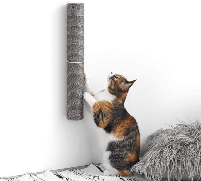 xympo 18" Compact Wall Mounted Cat Scratcher, Sisal Scratching Post - Grey