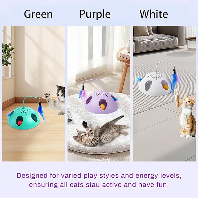 Cat Toys 3in1 Automatic Interactive Cat Toy for Indoor Cats,Interactive Kitten Toy, Fluttering Feather, Track Balls, Rotating Track Feather Enrichment Kitty Toys (Pink)
