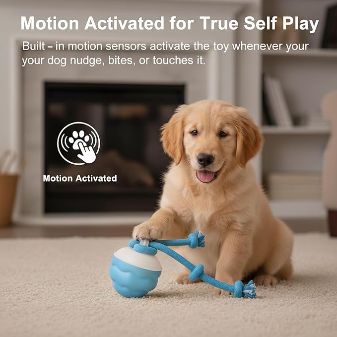 Interactive Dog Toys, Motion Activated Rolling Dog Ball Toy, Automatic Moving Dogs Toy for Boredom Stimulating, Self Play Ball for Small Medium Dogs Indoor, USB Rechargeable (Blue)