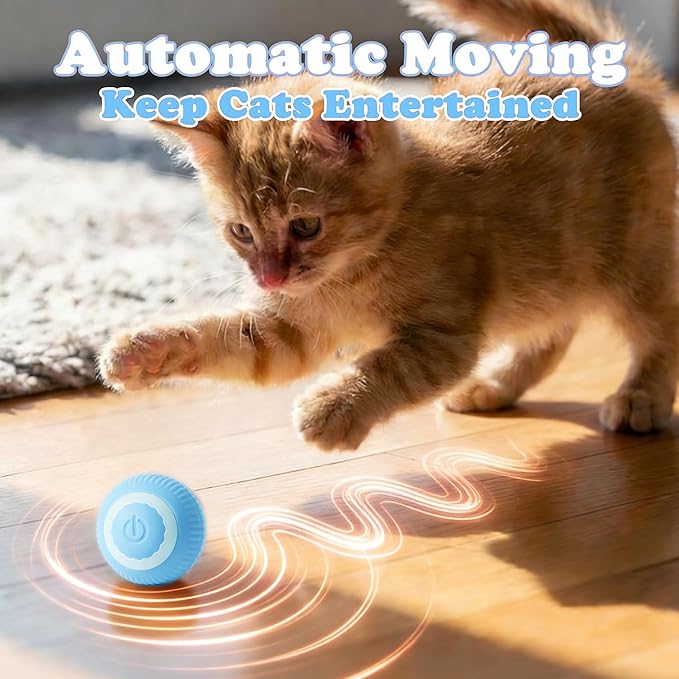 QUELIEN Cat Ball Toy, Interactive Cat Toy Ball with Automatic Moving & Rolling Motion, Electronic Cat Chase Toy for Indoor Cats, Smart Self Rolling Cat Ball