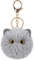 Cute Light Gray Cat Plush Keychain - Kawaii Kitten Pom Pom Keychain, Minimalist Bag Charm for Backpack Purse, Gift for Women Teens