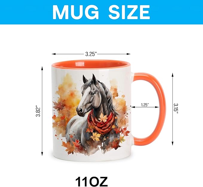Hyturtle Fall Horse Coffee Mug - Birthday Gifts For Horse Lovers - Fall Autumn Decor Gifts For Farmhouse Thanksgiving - Horses Gift For Women - 11oz Two Tone Orange/White Ceramic Coffee Tea Mug Cup