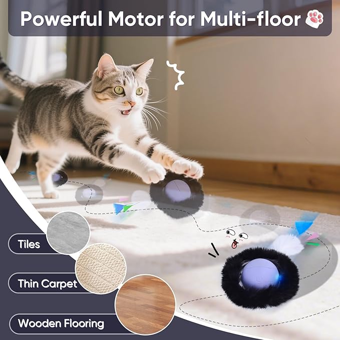 ORSDA Cat Toys for Indoor Cats, Interactive Activated Moving Ballt, Automatic Fast Rolling Ball for Adult Cats, Exercise Kicker Mouse Catching Game