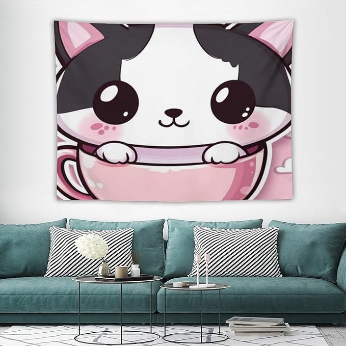 MaSiledy Tapestry Kawaii Cat Tapestries for Bedroom Cute Cat Kitten Tapestry As Wall Art Wall Art for Home Decor Landscape 60"x80" Wall Hanging for Home Decor Bedroom Living Room Dorm Decor