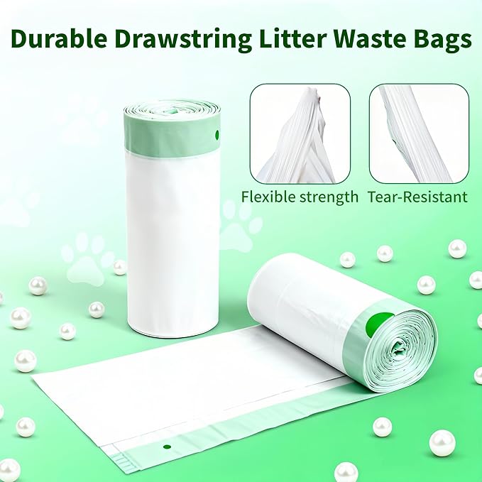 120 Count Cat Litter Box Liners Compatible with Litter Robot 3 & 4, Cat Litter Liners for Automatic Litter Box, Extra Thick Heavy Duty Waste Bags with Drawstrings, 25.2" x 15.7" (10-12 Gallons)