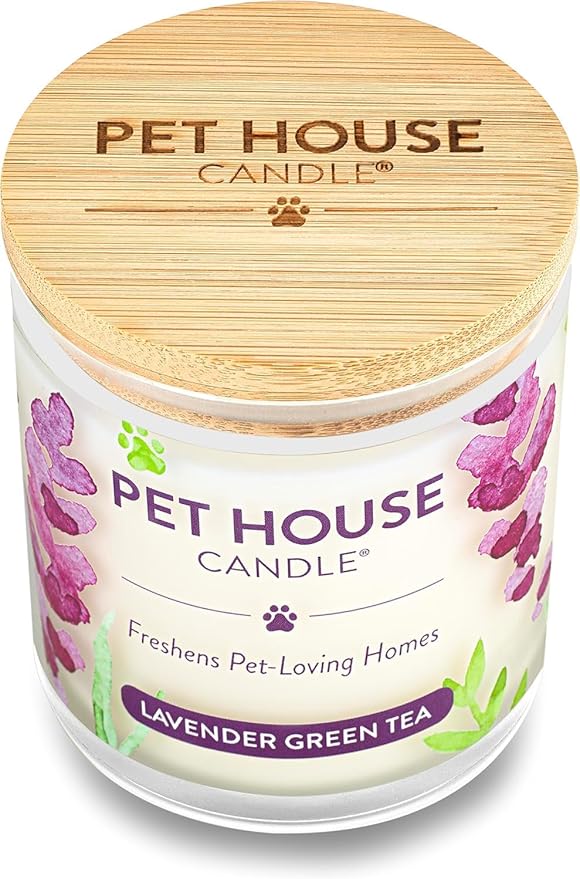 One Fur All Pet House Soy Candles, Clean Burning, Long Lasting, Plant-Based Pet Odor Candles, Lavender Green Tea, 4 Pack