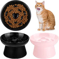 Tioncy 2 Pcs Raised Cat Slow Feeder Bowl Ceramic Elevated Cat Dog Food Bowl No Spill High Edge for Dry Wet Food and Water Easy to Clean, Dishwasher Safe (Black,Pink)