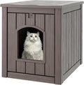 Cat Litter Box Enclosure, Plastic Hidden Litter Box Side Table with Openable Front Door, Cat Box Enclosure Cabinet for Indoor & Outdoor Use, Weatherproof, Easy to Clean & Assemble, Grey