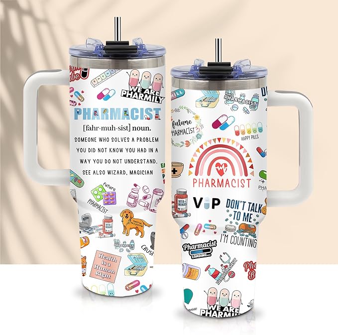 Pharmacist Gifts for Women Cup Tumbler 40Oz with Handle, Pharmacy Gifts for Pharmacist Insulated Water Cups, Pharmacy Appreciation Retirement Gift for Women Men Coffee Mugs