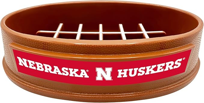 NCAA Super-Bowl - Nebraska Cornhuskers Slow Feeder Dog Bowl. Football Design Slow Feeding Cat Bowl for Healthy Digestion. Non-Slip Pet Bowl for Large & Small Dogs & Cats
