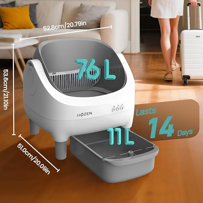 HOZEN Open Top Automatic Cat Litter Box - Self-Cleaning, Odor-Free, App-Controlled, 76L Capacity for Stress-Free Feline Care
