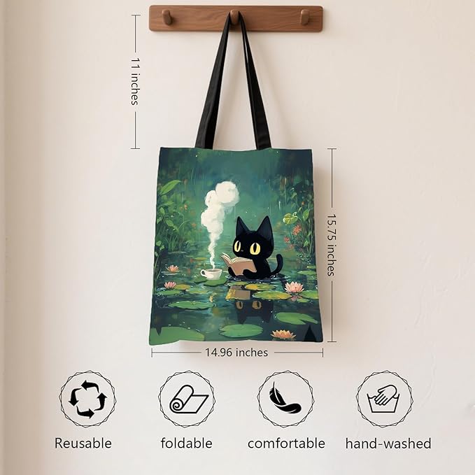 Aesthetic Canvas Tote Bag for Women - with Magnetic Snap Closure & Zipper Inner Pocket Reusable Bag for Shopping