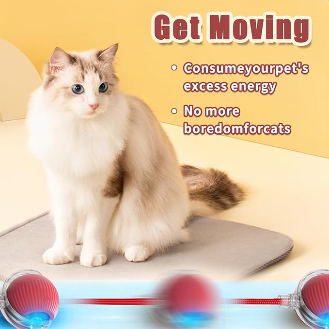 Interactive Rolling Cat Ball, 2025 Smart Automatic Cat Dog Toys, Automatic Cat Toys, Self Moving Cat Toys, Interactive Cat Toy Ball for Bored Small Dogs, Cats (Yellow)