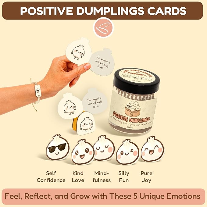 Stofinity Emotional Support Dumplings Cards - Positive Affirmation Jar with 60 Uplifting Notes, Funny Easter Gifts for Teen Girls, Women, Teacher, Tween, Birthday Gifts for Teen Girls Trendy Stuff