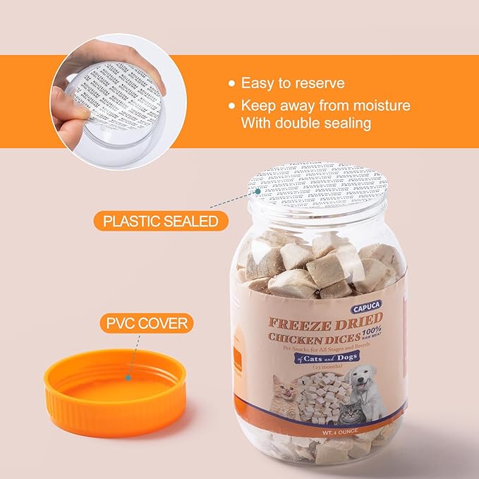 Freeze Dried Chicken Breast for Cats & Dogs – High Protein Training Treats, Single Ingredient, Easy to Digest, Healthy Pet Snacks,Grain Free (4oz)