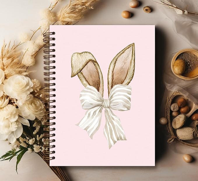 KDHTY Bunny Notebook Coquette Gifts for Bunny Lovers Journaling Notebooks,Cute Bunny Rabbit Spiral Hardcover Notebooks Cute Office Supplies for Women,Aesthetic Notebook College School Supplies for Girls,5.5 x 8.3