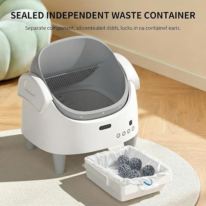 Automatic Self-Cleaning Cat Litter Box with Open-Top Design, App-Controlled Electric Litter Box for Multiple Cats, Adjustable Entry Height, Multi-Sensor Safety System, Includes 1 Roll Trash Bags