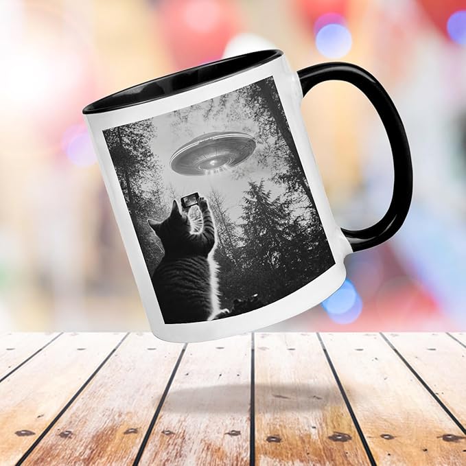 AlienCat Selfie UFO Coffee Mug - Funny Cat Gifts For Women, Men, & Cat Lovers - Perfect For Birthday, Halloween, Christmas - 11 oz