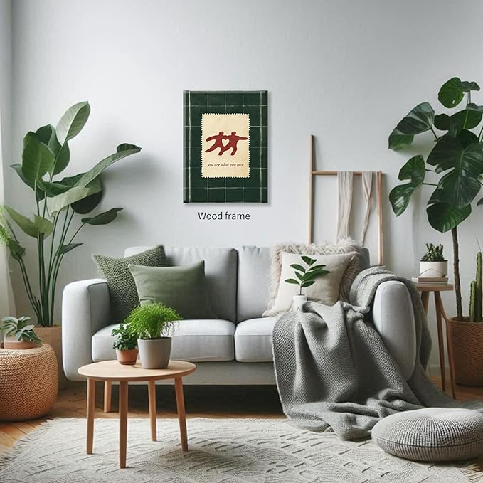 Love Quotes Canvas Wall Art Modern Trendy Women Poster Green Red Aesthetic Prints Romantic You Are What You Love Wall Decor for Living Room Home 16X20 inch Wood Framed