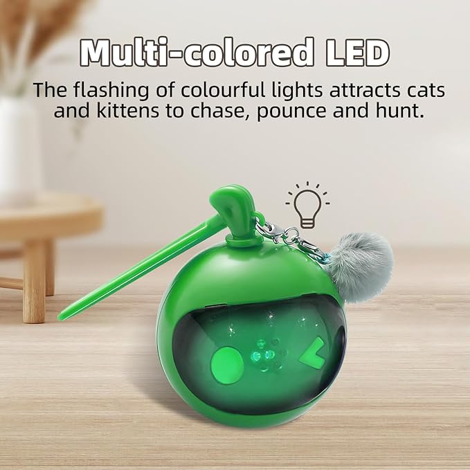 Interactive Cat Toys for Indoor Cats, Automatic Motion Activated Kitten Ball Toy, Moving Stimulation Cat Toys for Bored Indoor Adult Cats, Low Noise Fast Rolling Moving Ball (Green)