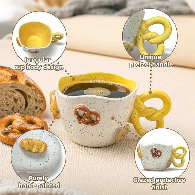 DIF DECO Christmas Mugs 11.8 OZ Ceramic Cute Pretzel Shape Coffee Mug with Handle Unique Holiday Hot Cocoa Cup Perfect for Tea & Coffee Lovers, Gifts for Family or Children, Dishwasher Safe(350ml)