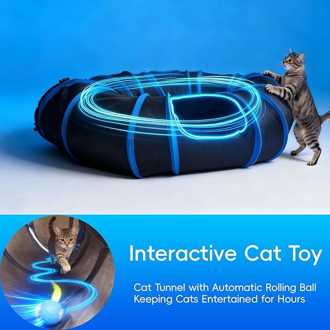 Interactive Cat Toys, Fast Rolling Toy Ball in Cat Tunnel, Automatic Cat Toy for Indoor Cats, Cat Hunting Toys for Indoor Cats