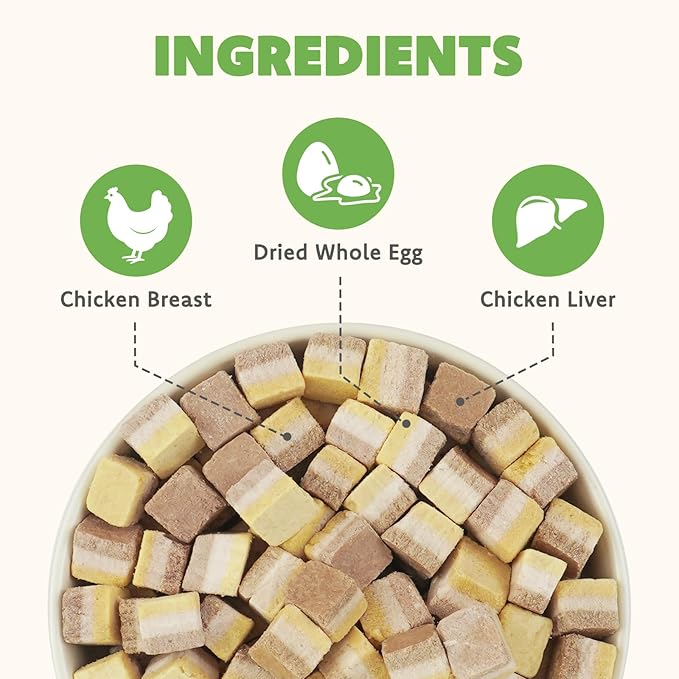 MON2SUN Triple-Layer Freeze Dried Cat & Dog Treats, Chicken, Egg & Chicken Liver Recipe Cube, Grain-Free High Protein Snacks, All Natural Food Topper or Training Rewards, 3.5oz