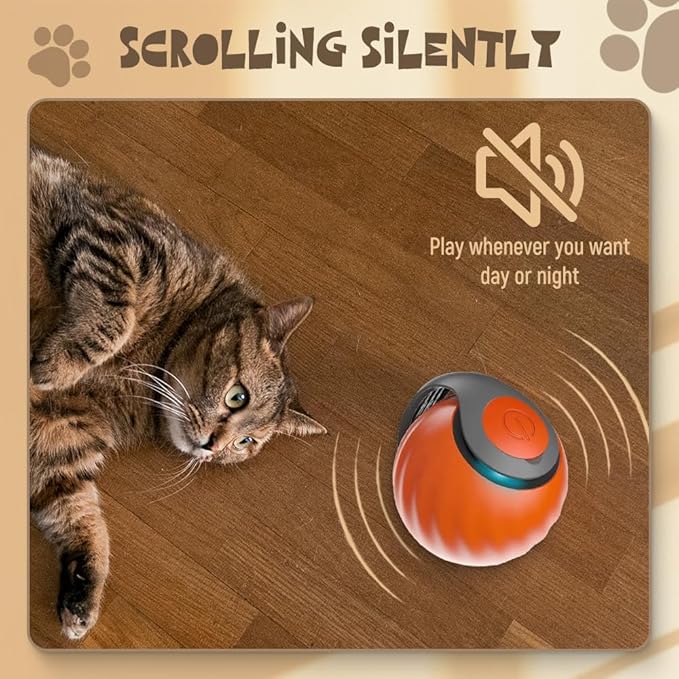 Speedy Toy Cat Toy, 2025 NewUSB Rechargeable Smart Cat Toys Ball Smart Automatic Rolling Pet Ball, Interactive Cat Toys Ball for Indoor Two Speed Adjustment with Replacement Tail (Orange)