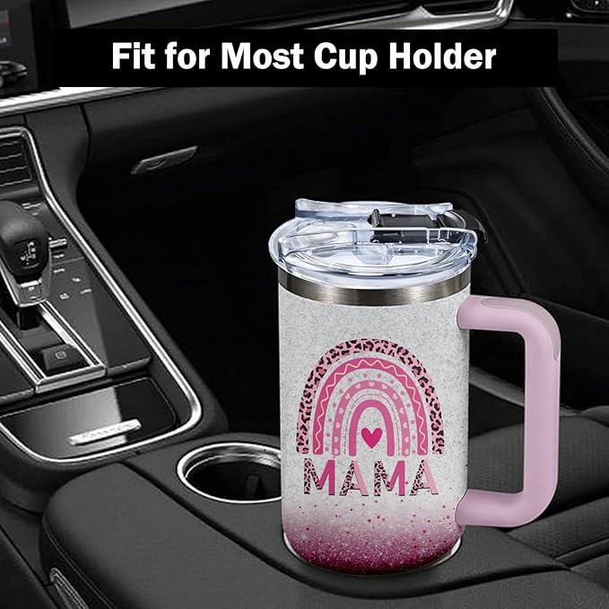 Gifts for Mom - Mama Tumbler 40 oz with Handle and Straw, Leak Proof Insulated Cup - Christmas, Mothers Day Present from Daughter Son, New Mom Gift