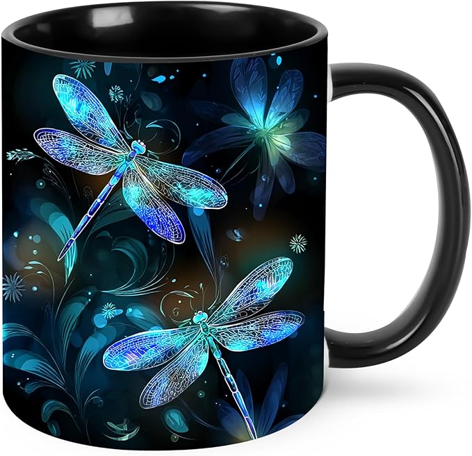 Dragonfly Cat Coffee Mug Funny Ceramic Tea Cup With Handle Dishwasher Microwave Safe for Women 11oz Porcelain Mugs