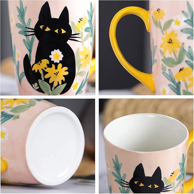 NymphFable Cat Mug Large Ceramic Coffee Mug with Handle 100% Hand Painted Christmas Gift 600ml/20oz