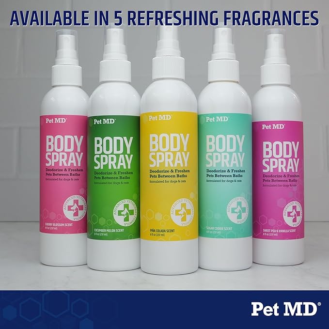 Pet MD Body Spray for Dogs & Cats, Deodorizing Dog Perfume Eliminates Odor, Long-Lasting Pet Cologne Spray for Dogs, Sweet Pea & Vanilla Scent