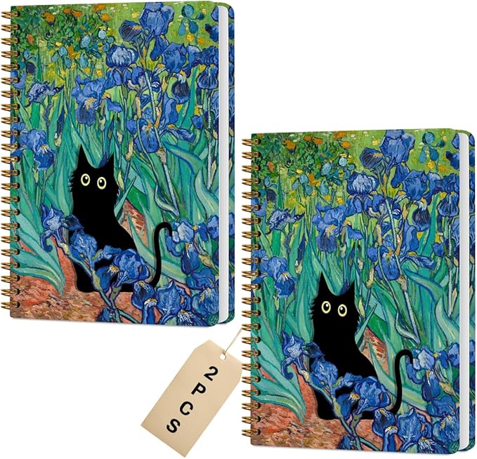 2 Packs Cat Spiral Notebook Aesthetic College Ruled Journaling Notebooks Cat Themed Gifts for Women Mom Teacher Hardcover Notebook Journals for Writing Classroom Office Supplies