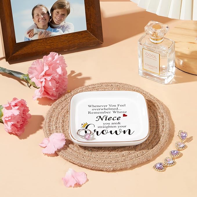 PUDDING CABIN Niece Gifts from Auntie, Jewelry Ring Holder Dish, Remember Whose Niece You Are, Birthday Mothers Day Gift
