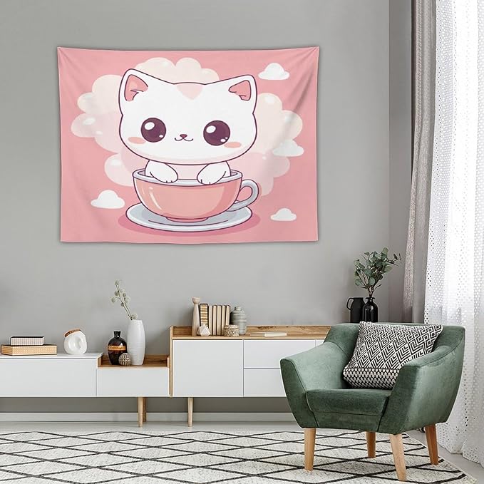 MaSiledy Kawaii Cat Wall Tapestries Cat Lover Gifts Tapestries for Bedroom Aesthetic Landscape Tapestry Home Decoration for Bedroom Living Room Dorm 30"x40" Tapestries for Bedroom Living Room Dorm