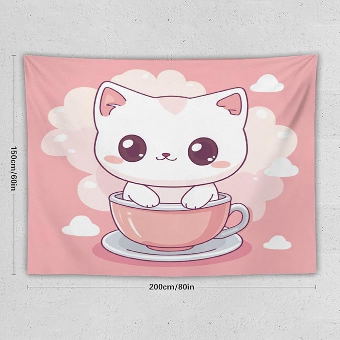 Tapestry Kawaii Cat Aesthetic Bedroom Tapestries Cat Lover Gifts Tapestry Wall Hanging Wall Hanging for Dorm Living Room Landscape 60"x80" Wall Hanging for Home Decor Bedroom Living Room Dorm Decor