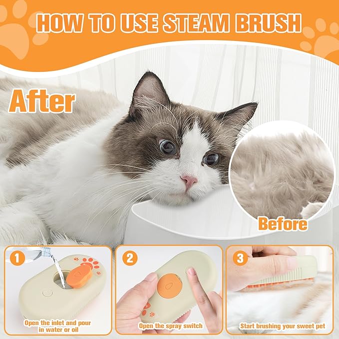 Steam Dog Brush for Shedding Cat Brushes for Indoor Cats Shedding,3 in 1 Silicone Pet Steam Brush for Dog Deshedding Massage Grooming,Rechargeable Cat Hair Brush,Furminator for Cats Dogs Yellow