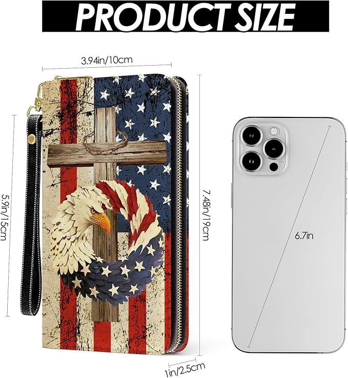 Womens Wallet, American Flag Wristlet Wallet For Women, Independence Day Card Holder Purse With Zipper, Birthday Christmas Graduation Independence Day Gifts For Women, Office Daily Purse