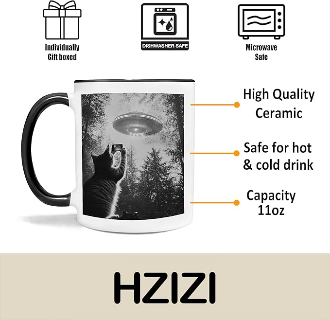 AlienCat Selfie UFO Coffee Mug - Funny Cat Gifts For Women, Men, & Cat Lovers - Perfect For Birthday, Halloween, Christmas - 11 oz