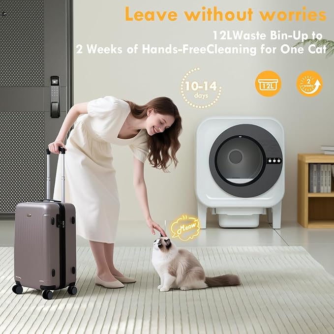Automatic Cat Litter Box, Self Cleaning Litter Box with App Control, 75l Large Cat Litter Boxs for Multi-Cat Homes, Infrared & Weight Sensors, Odor Eliminator, Easy Cleaning, 20 Trash Bags, Black